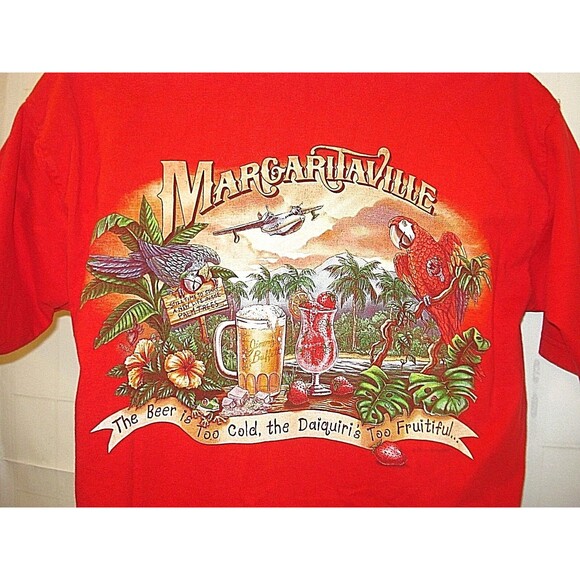 Margaritaville T Shirt Retro Jimmy Buffett Graphic Parrot Head Red Mens Size M - Picture 2 of 6